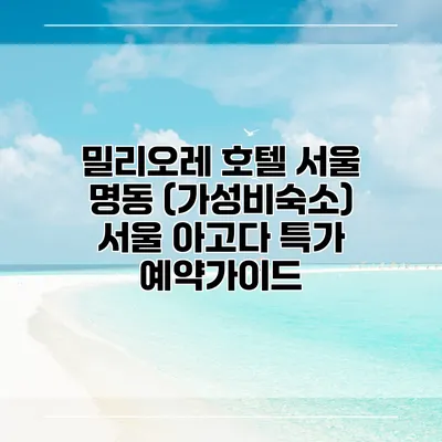 밀리오레 호텔 서울 명동 (가성비숙소) 서울 아고다 특가 예약가이드