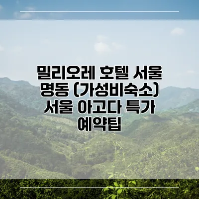밀리오레 호텔 서울 명동 (가성비숙소) 서울 아고다 특가 예약팁