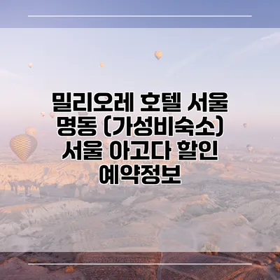 밀리오레 호텔 서울 명동 (가성비숙소) 서울 아고다 할인 예약정보