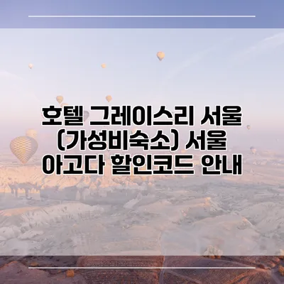 호텔 그레이스리 서울 (가성비숙소) 서울 아고다 할인코드 안내